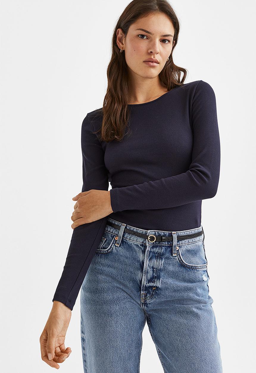 H&M - Ribbed jersey top - blue