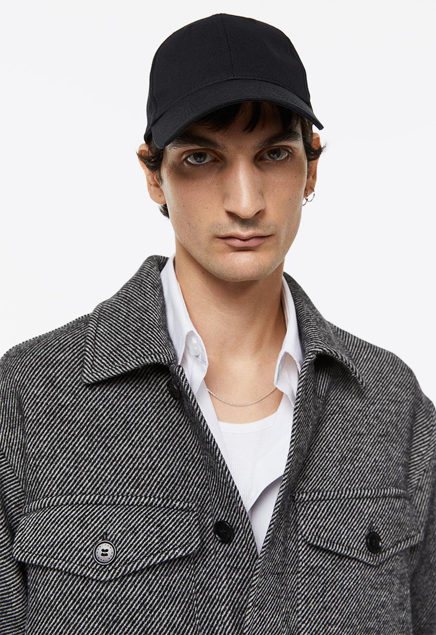 H&M - Wool-blend shacket - black/narrow-striped