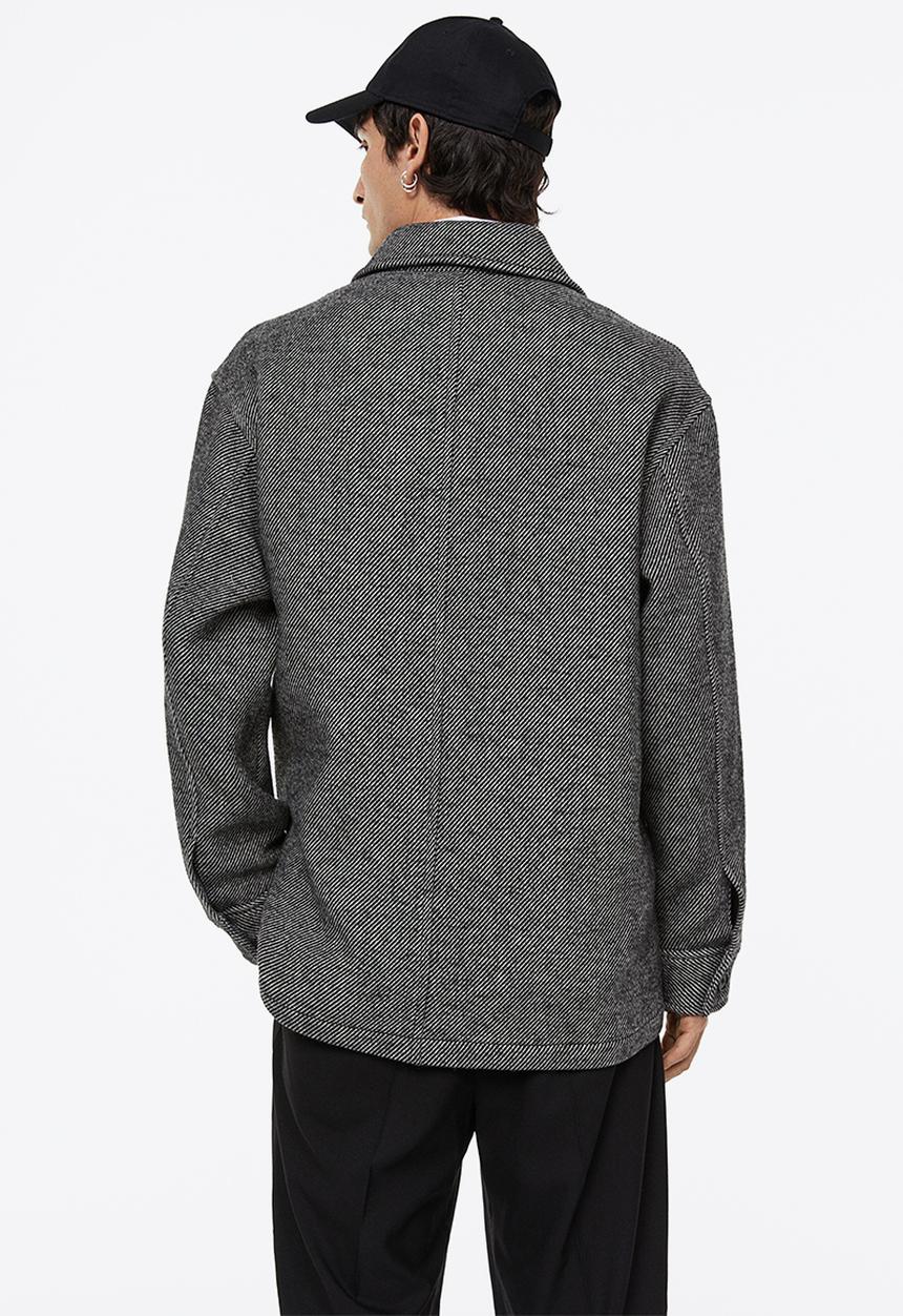 H&M - Wool-blend shacket - black/narrow-striped