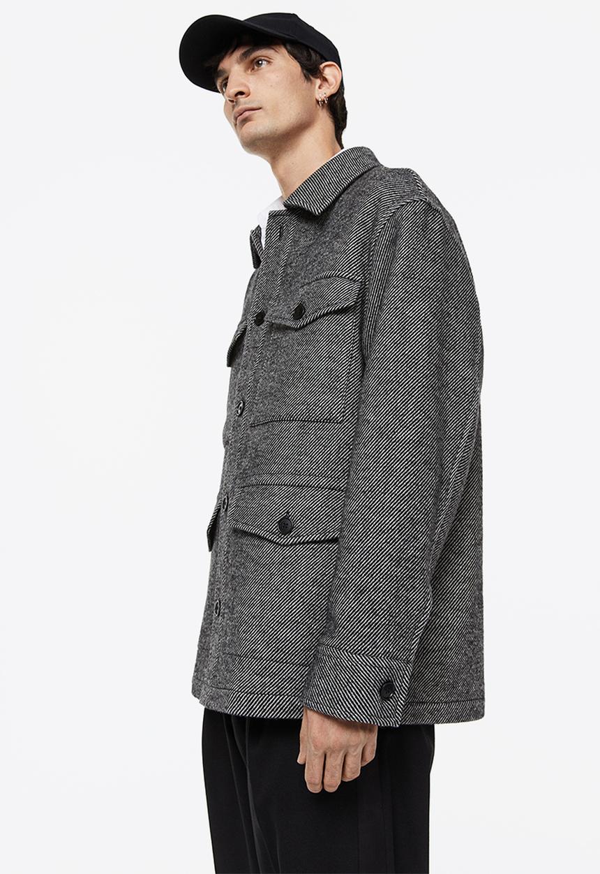 H&M - Wool-blend shacket - black/narrow-striped