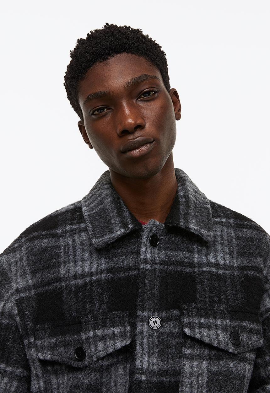 H&M - Wool-blend shacket - grey/checked