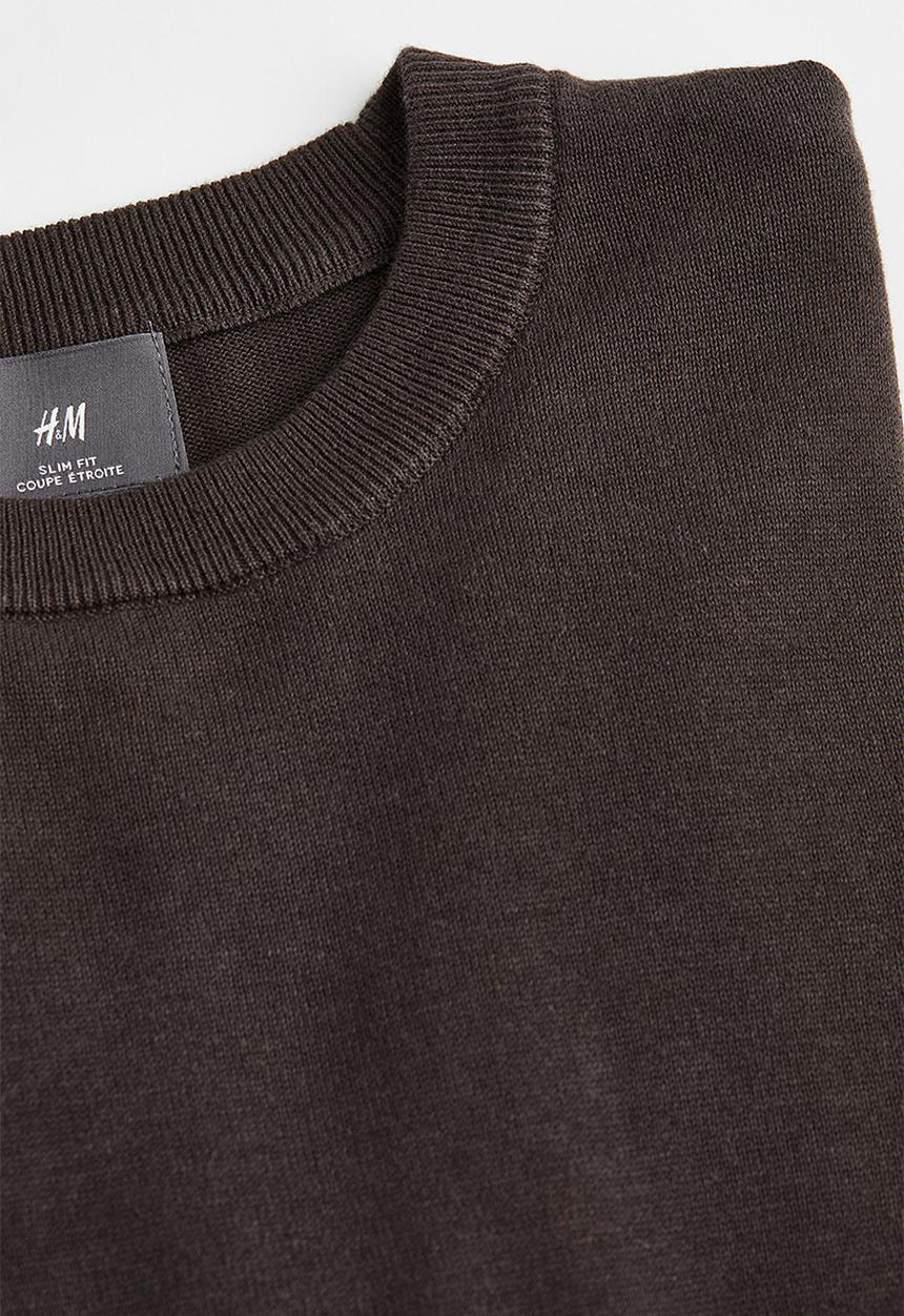 H&M - Slim fit fine-knit cotton jumper - dark brown