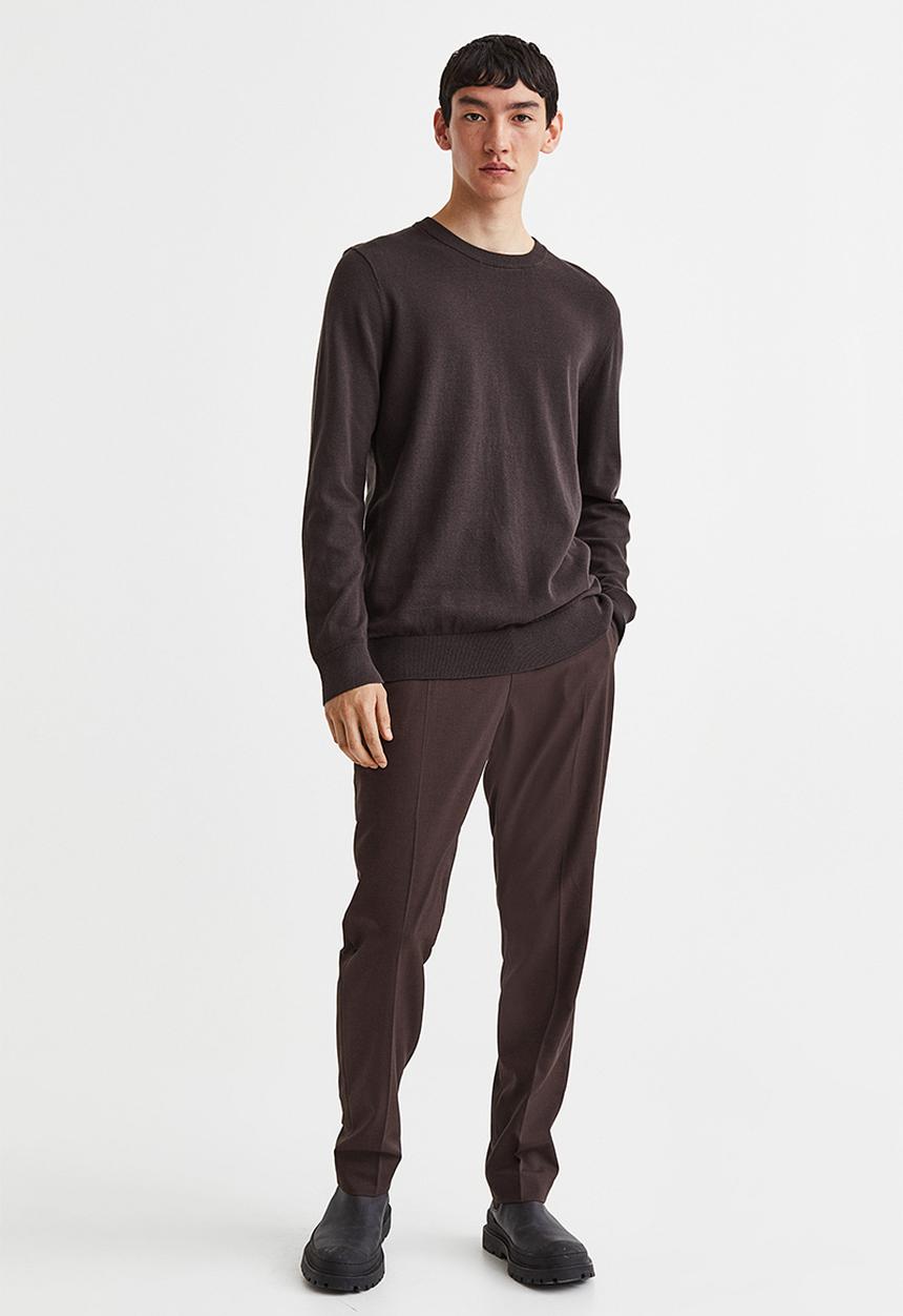 H&M - Slim fit fine-knit cotton jumper - dark brown