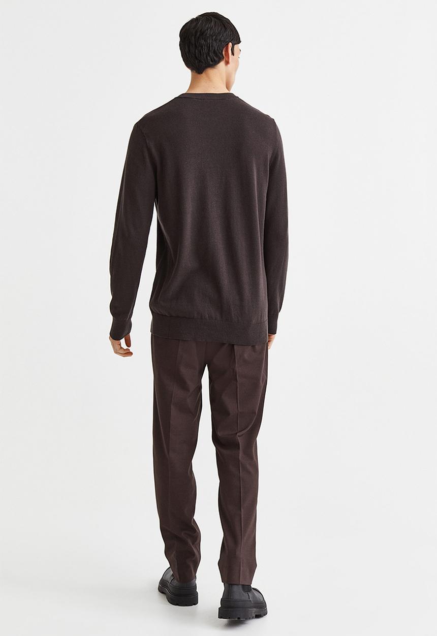 H&M - Slim fit fine-knit cotton jumper - dark brown