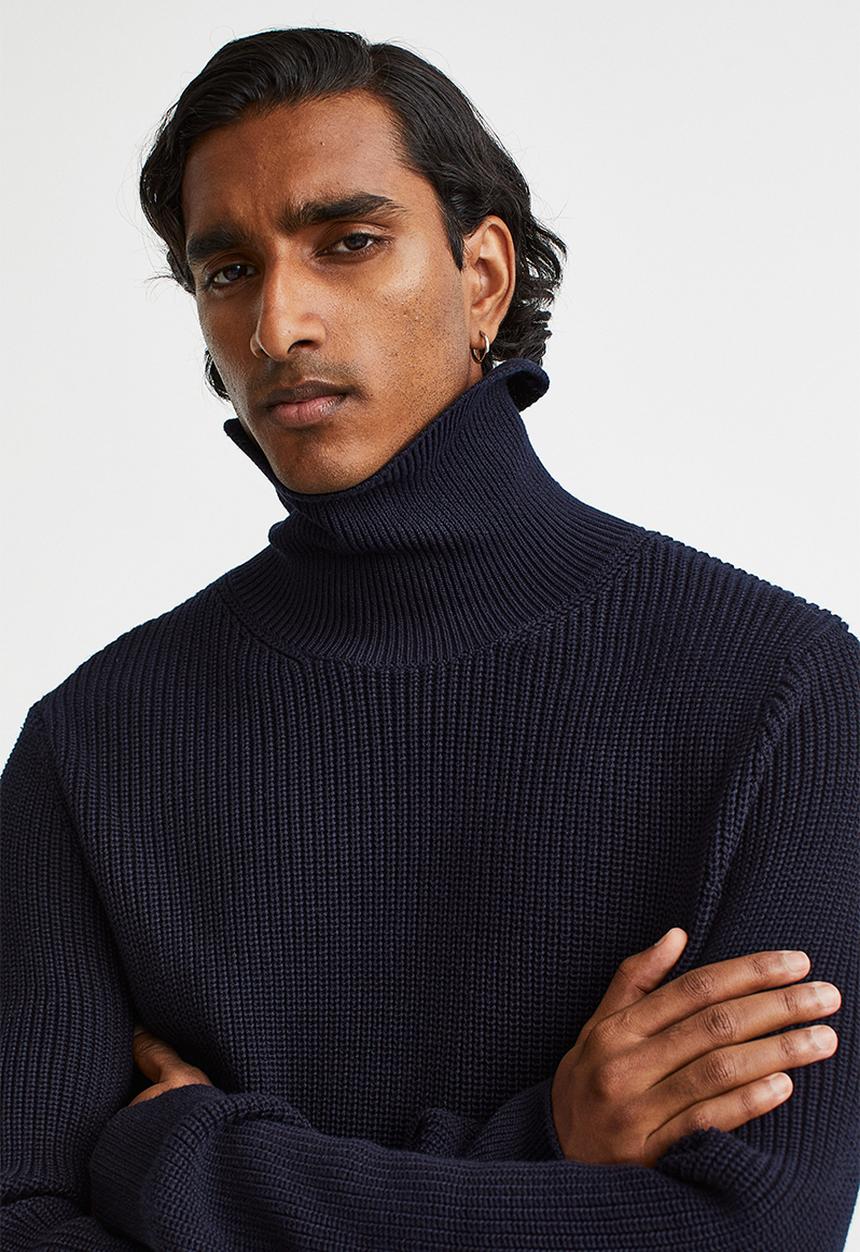 H&M - Regular fit polo-neck jumper - dark blue