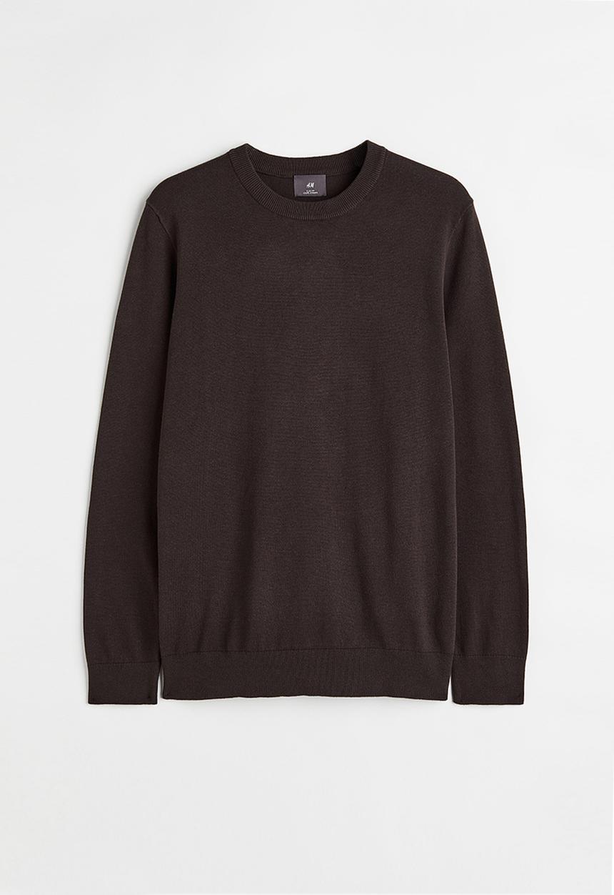 H&M - Slim fit fine-knit cotton jumper - dark brown