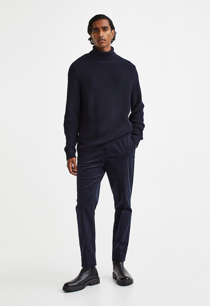 H&M - Regular fit polo-neck jumper - dark blue