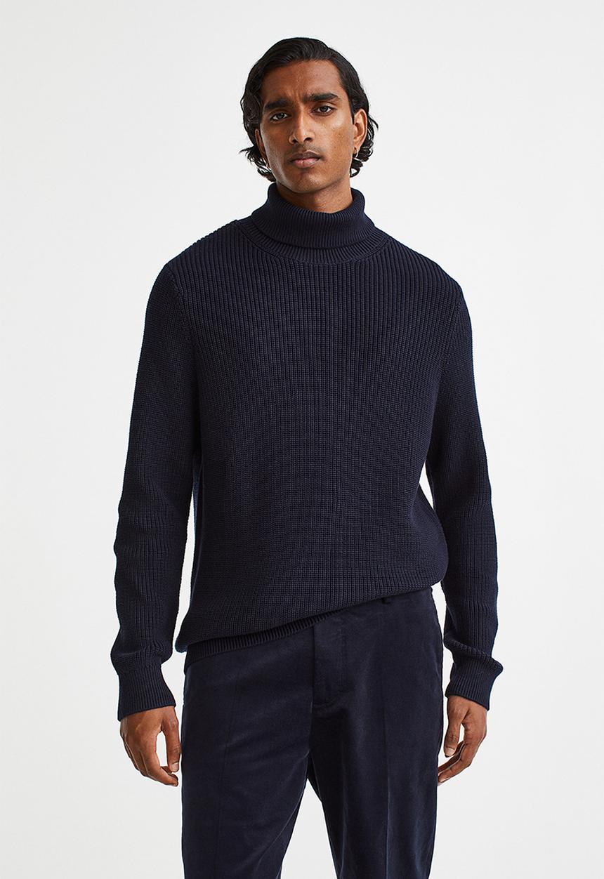 H&M - Regular fit polo-neck jumper - dark blue