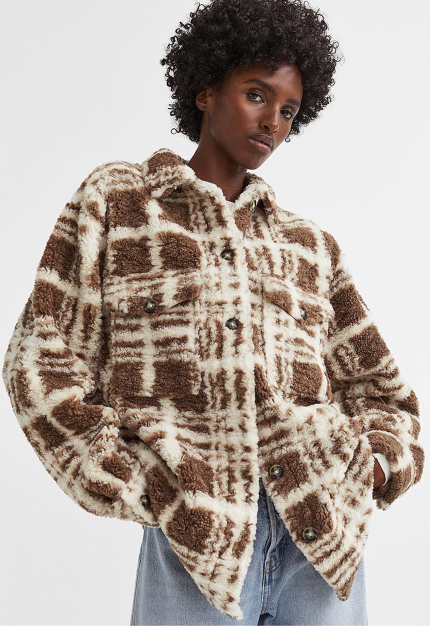 H&M - Oversized shacket - brown/checked
