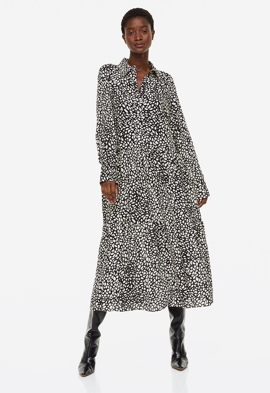 H&M - Tiered shirt dress - black/spotted