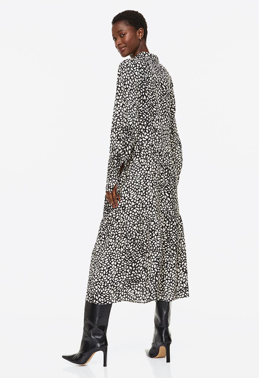 H&M - Tiered shirt dress - black/spotted