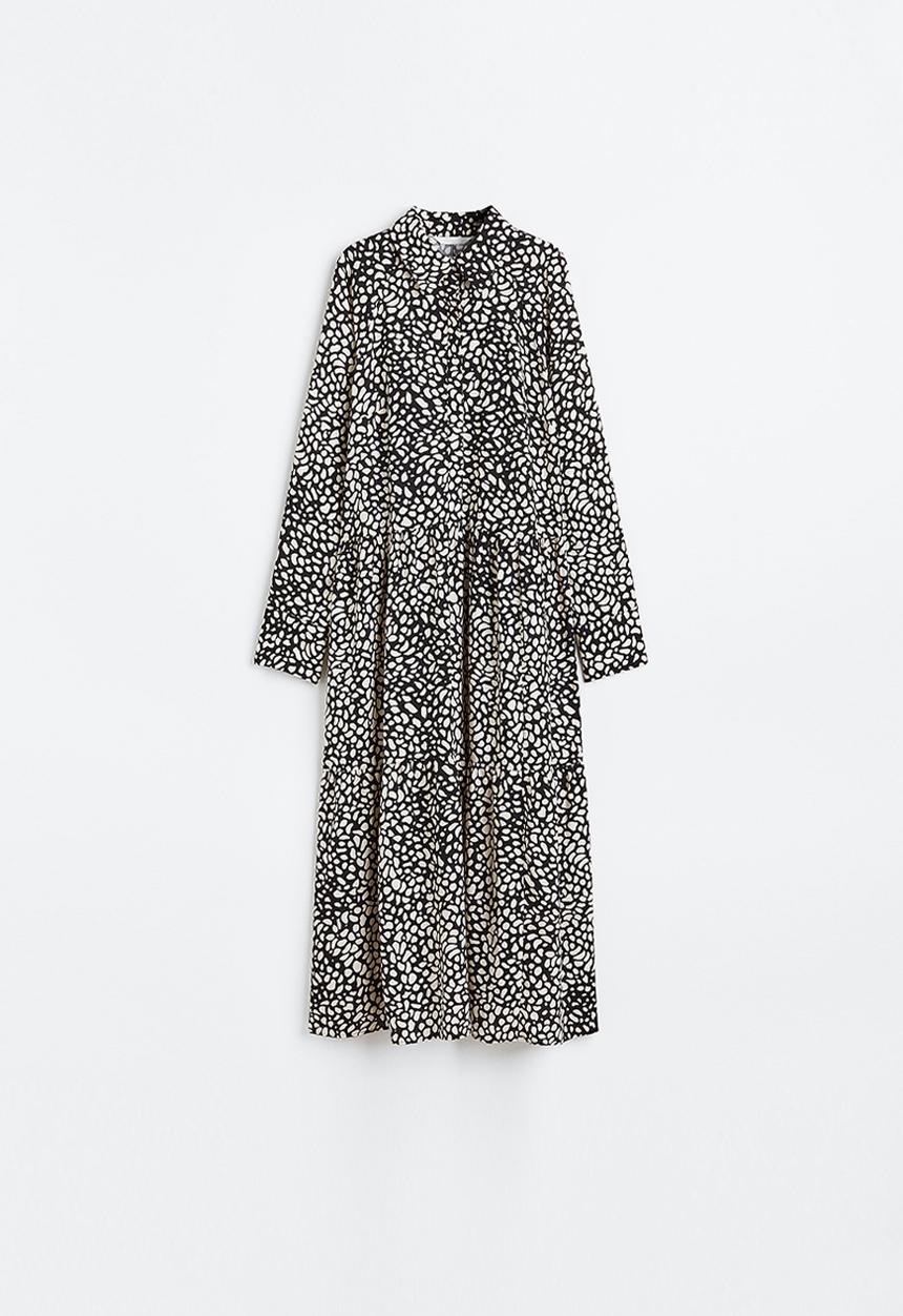 H&M - Tiered shirt dress - black/spotted