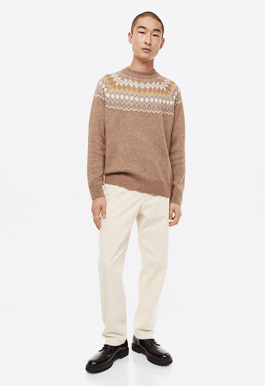 H&M - Relaxed fit jacquard-knit jumper - dark beige/patterned