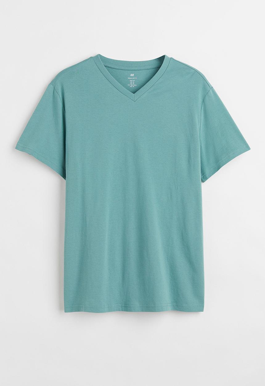H&M - Regular fit v-neck T-shirt - teal