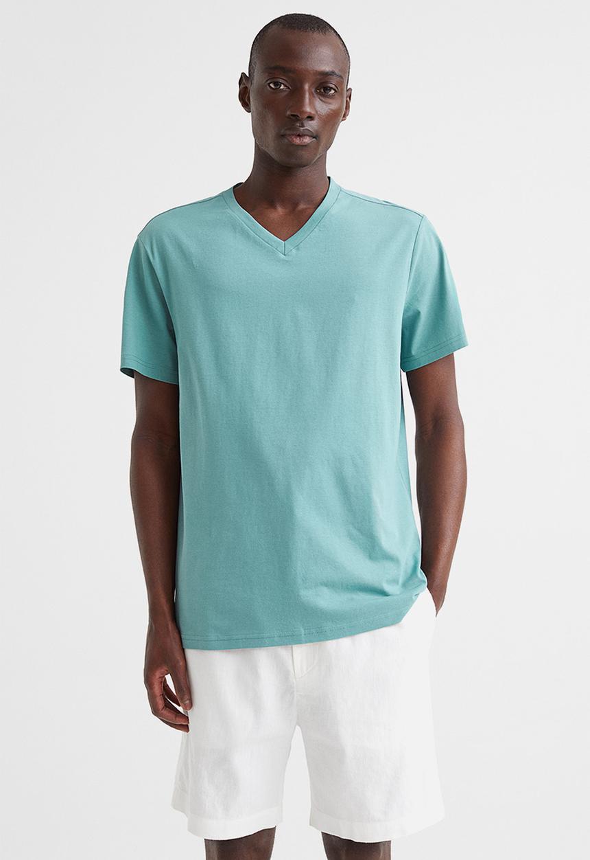 H&M - Regular fit v-neck T-shirt - teal