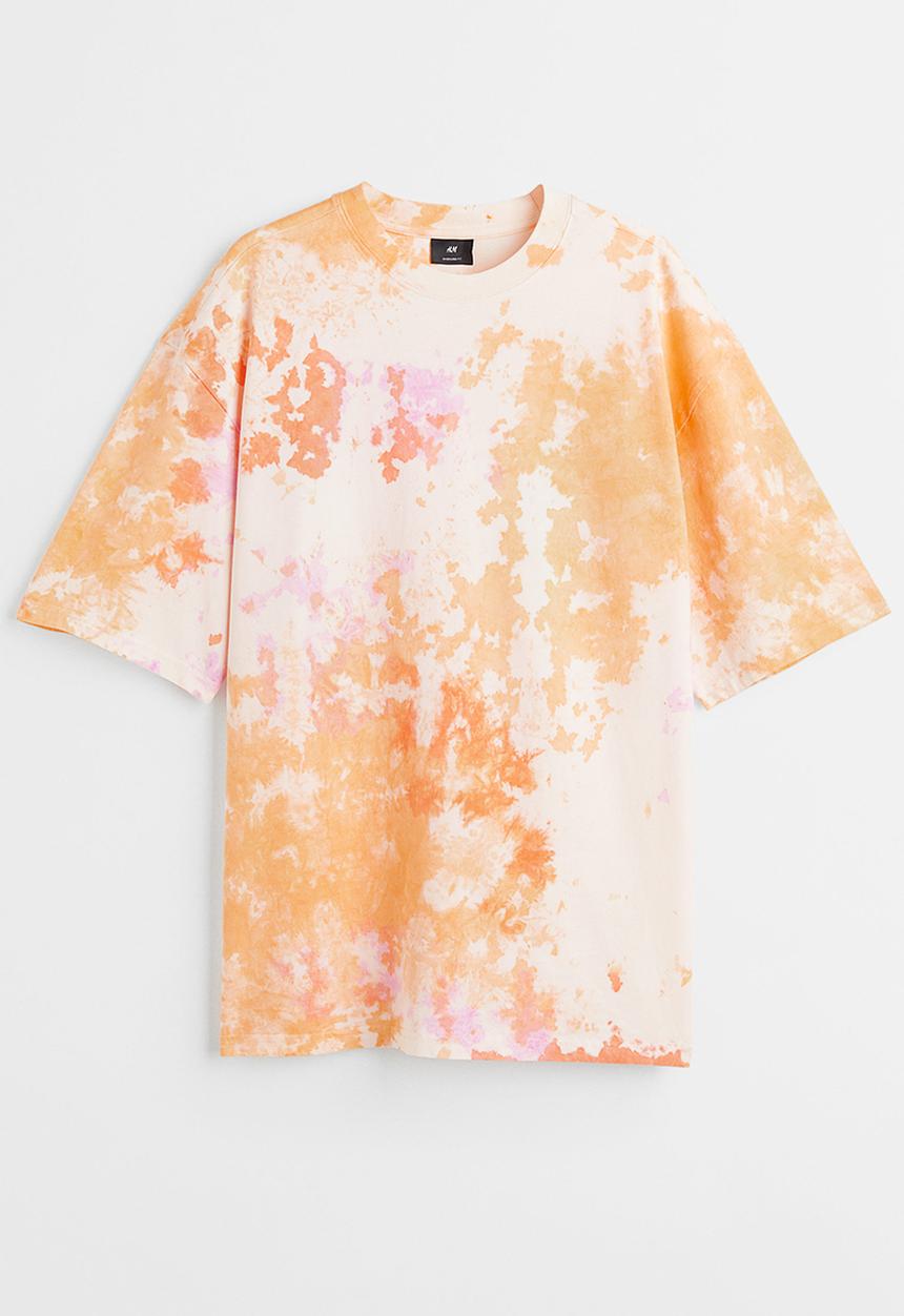 H&M - Oversized cotton T-shirt - orange/tie-dye