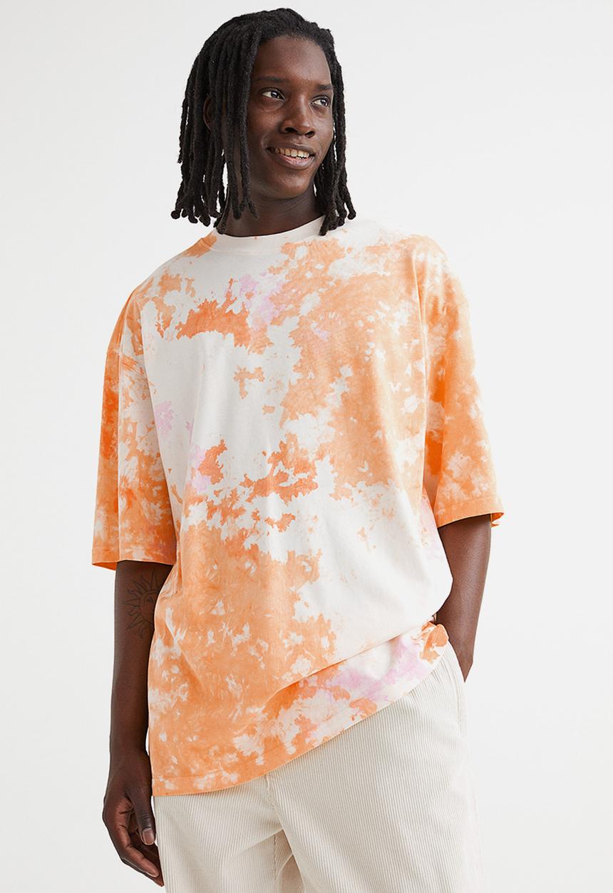 H&M - Oversized cotton T-shirt - orange/tie-dye