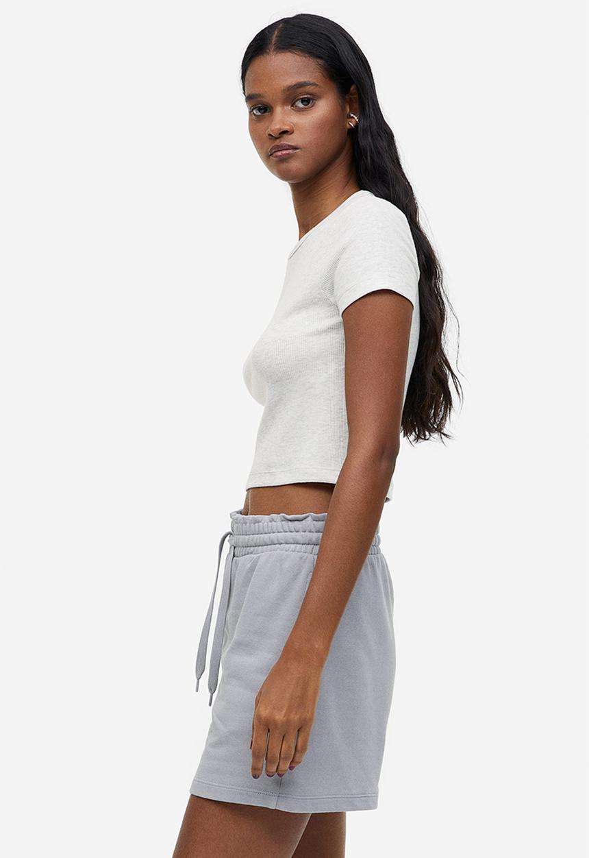 H&M - Ribbed cropped top - light grey marl