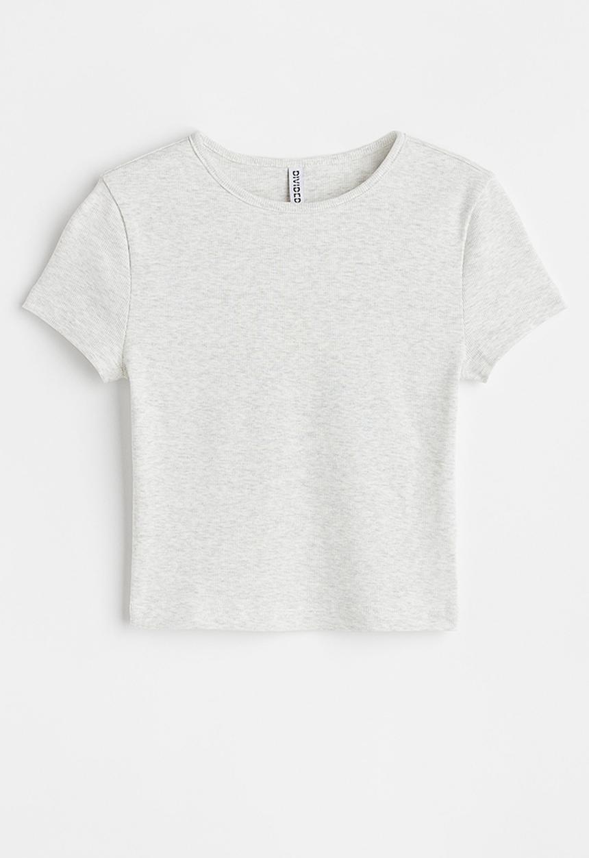H&M - Ribbed cropped top - light grey marl