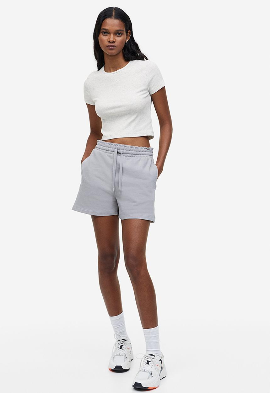 H&M - Ribbed cropped top - light grey marl