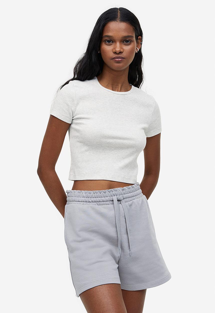 H&M - Ribbed cropped top - light grey marl