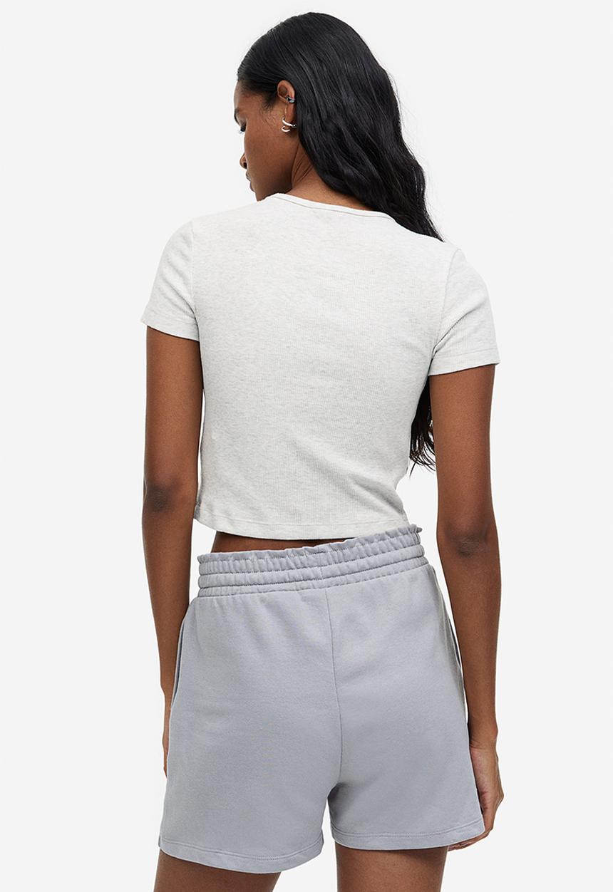 H&M - Ribbed cropped top - light grey marl