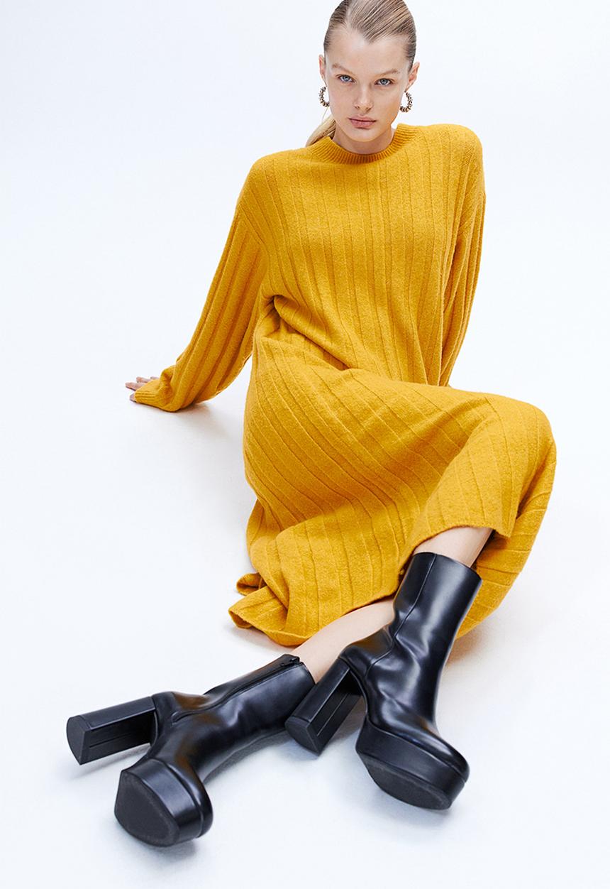 H&M - Rib-knit dress - yellow ochre