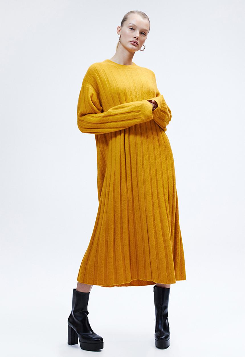 H&M - Rib-knit dress - yellow ochre