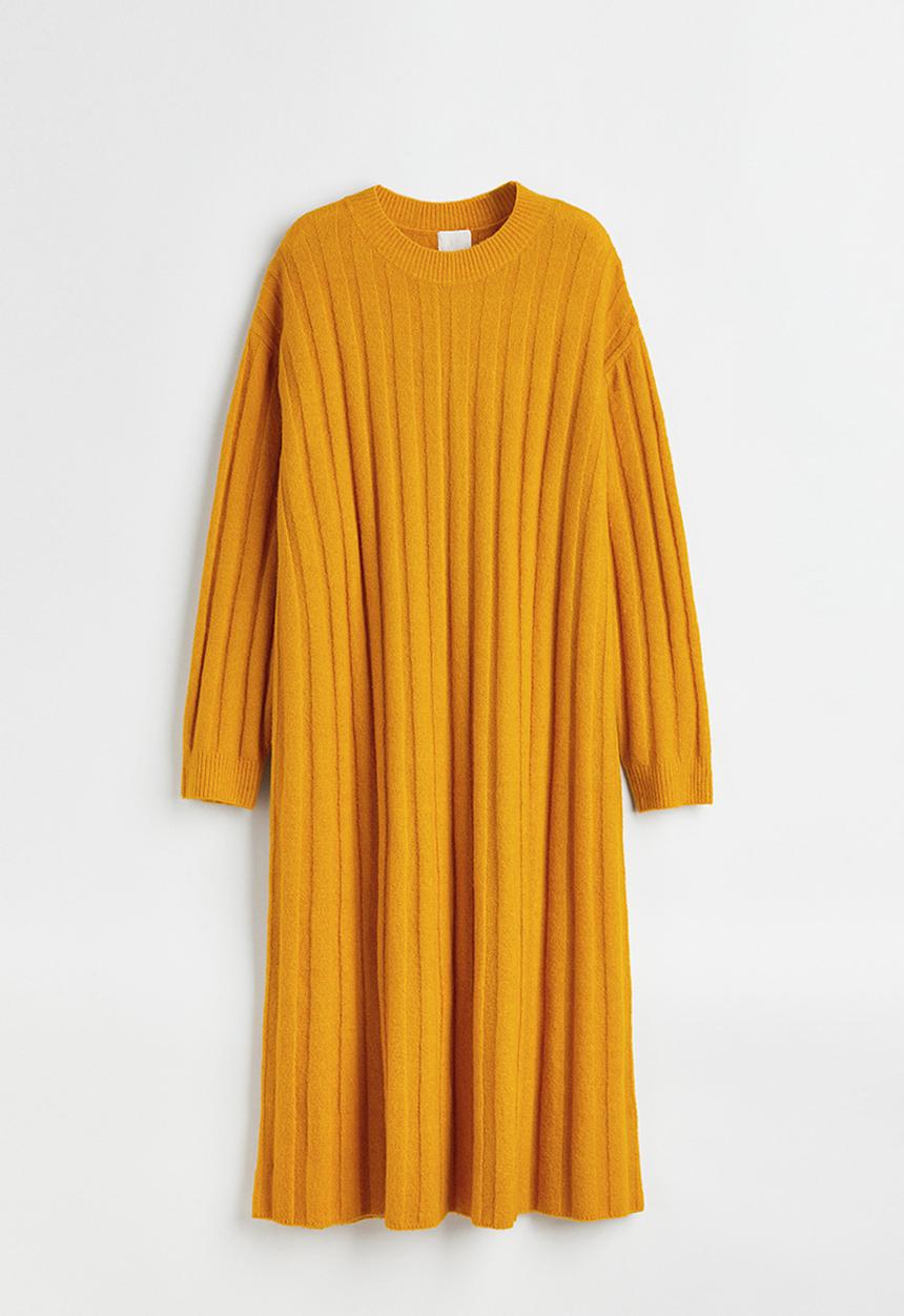 H&M - Rib-knit dress - yellow ochre