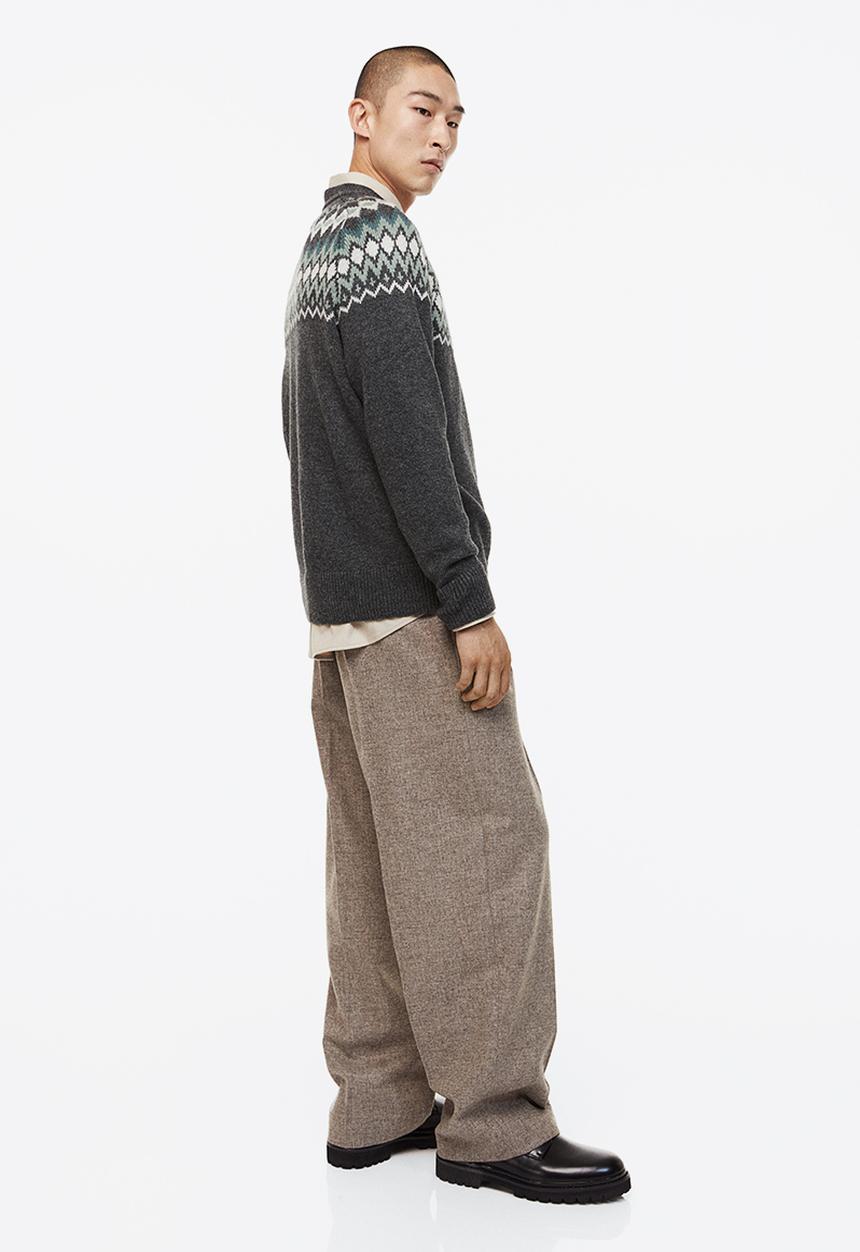 H&M - Relaxed fit jacquard-knit jumper - dark grey/patterned