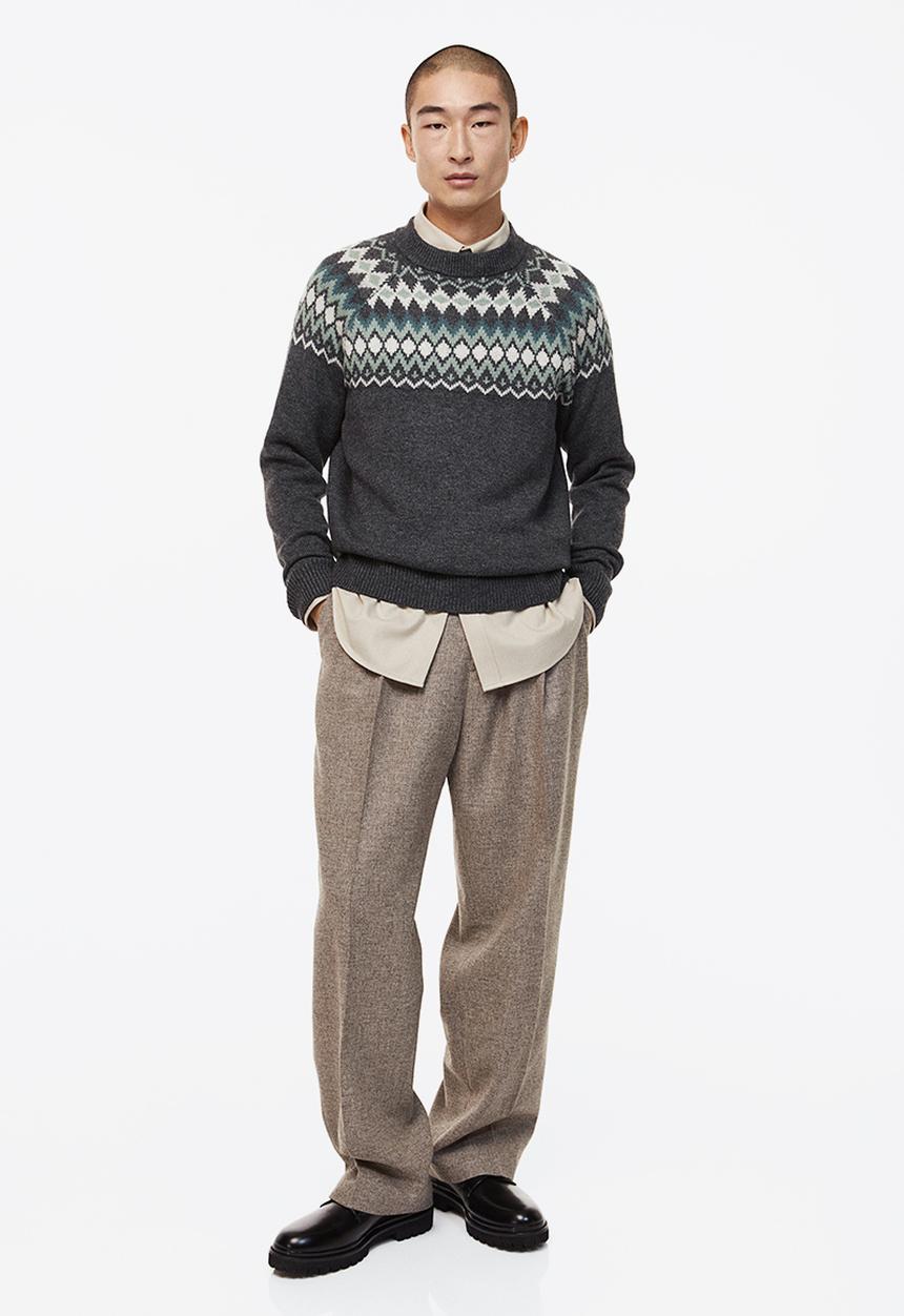 H&M - Relaxed fit jacquard-knit jumper - dark grey/patterned