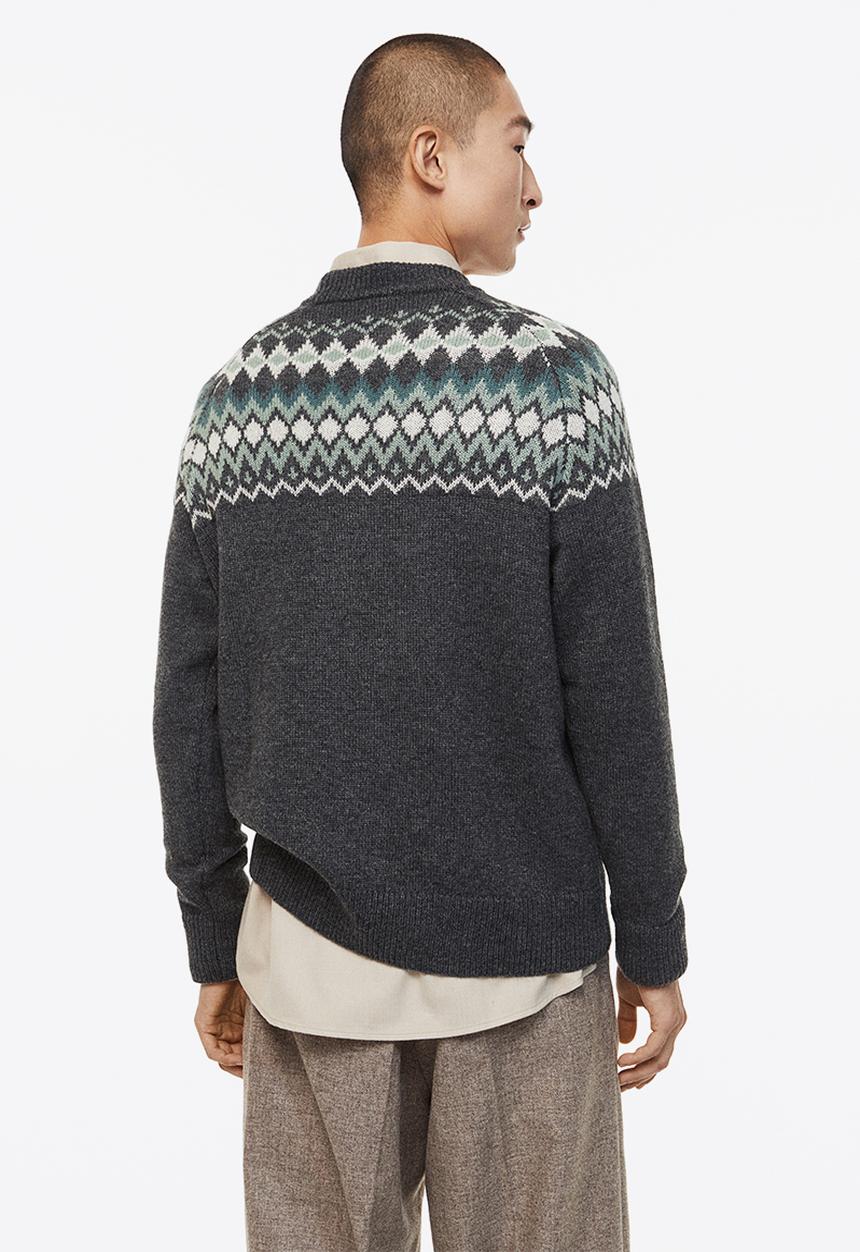 H&M - Relaxed fit jacquard-knit jumper - dark grey/patterned