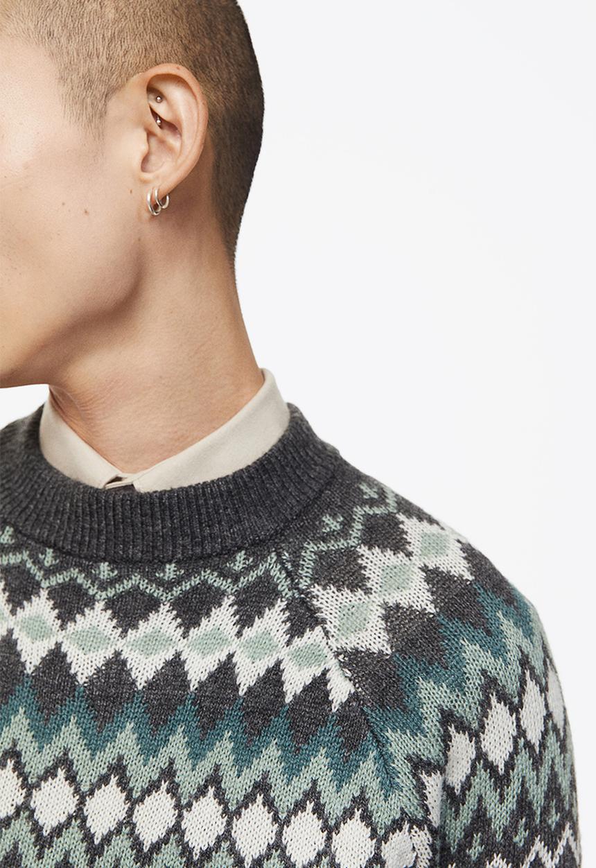 H&M - Relaxed fit jacquard-knit jumper - dark grey/patterned