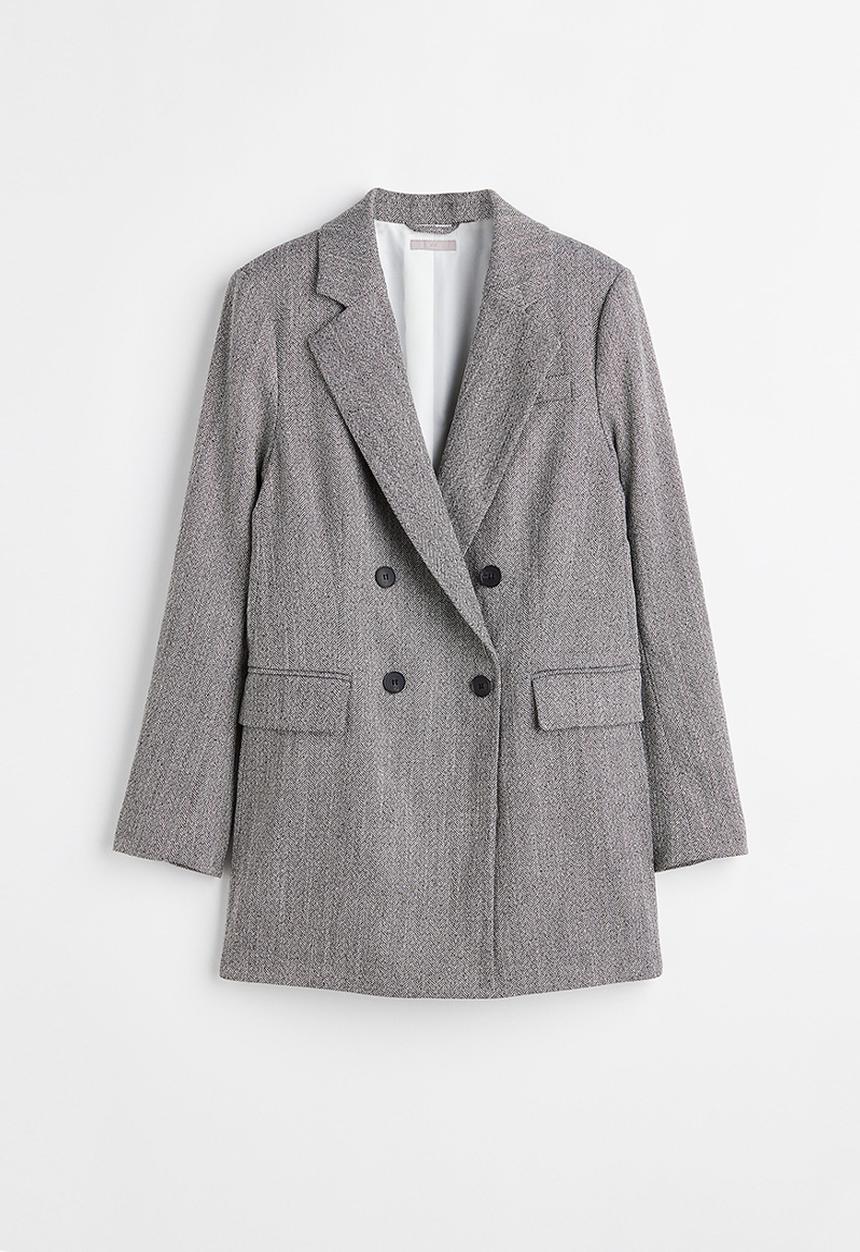H&M - Double-breasted blazer - grey/herringbone-patterned
