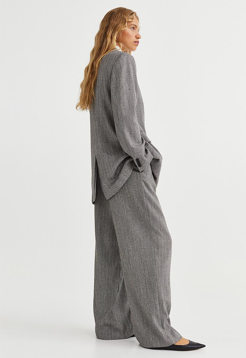 H&M - Double-breasted blazer - grey/herringbone-patterned