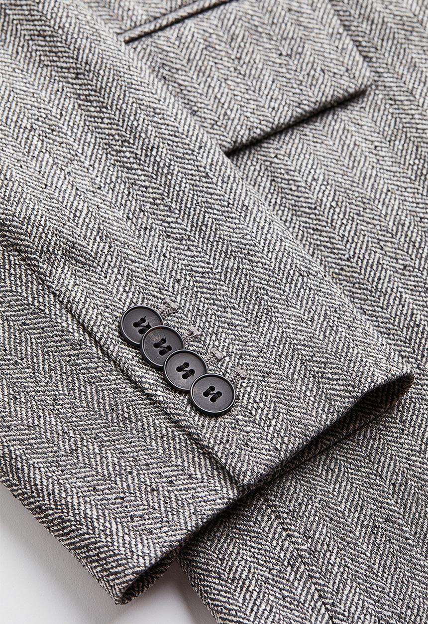 H&M - Double-breasted blazer - grey/herringbone-patterned