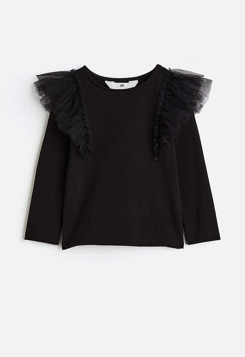 H&M - Flounce-trimmed top - black