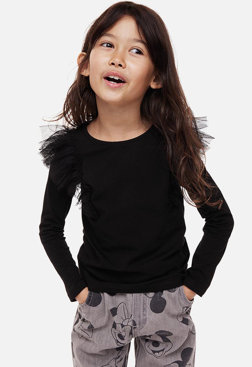 H&M - Flounce-trimmed top - black