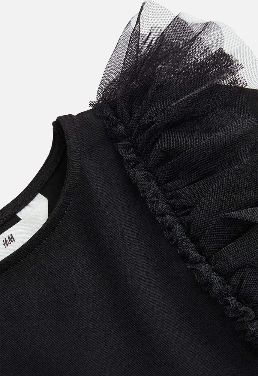 H&M - Flounce-trimmed top - black