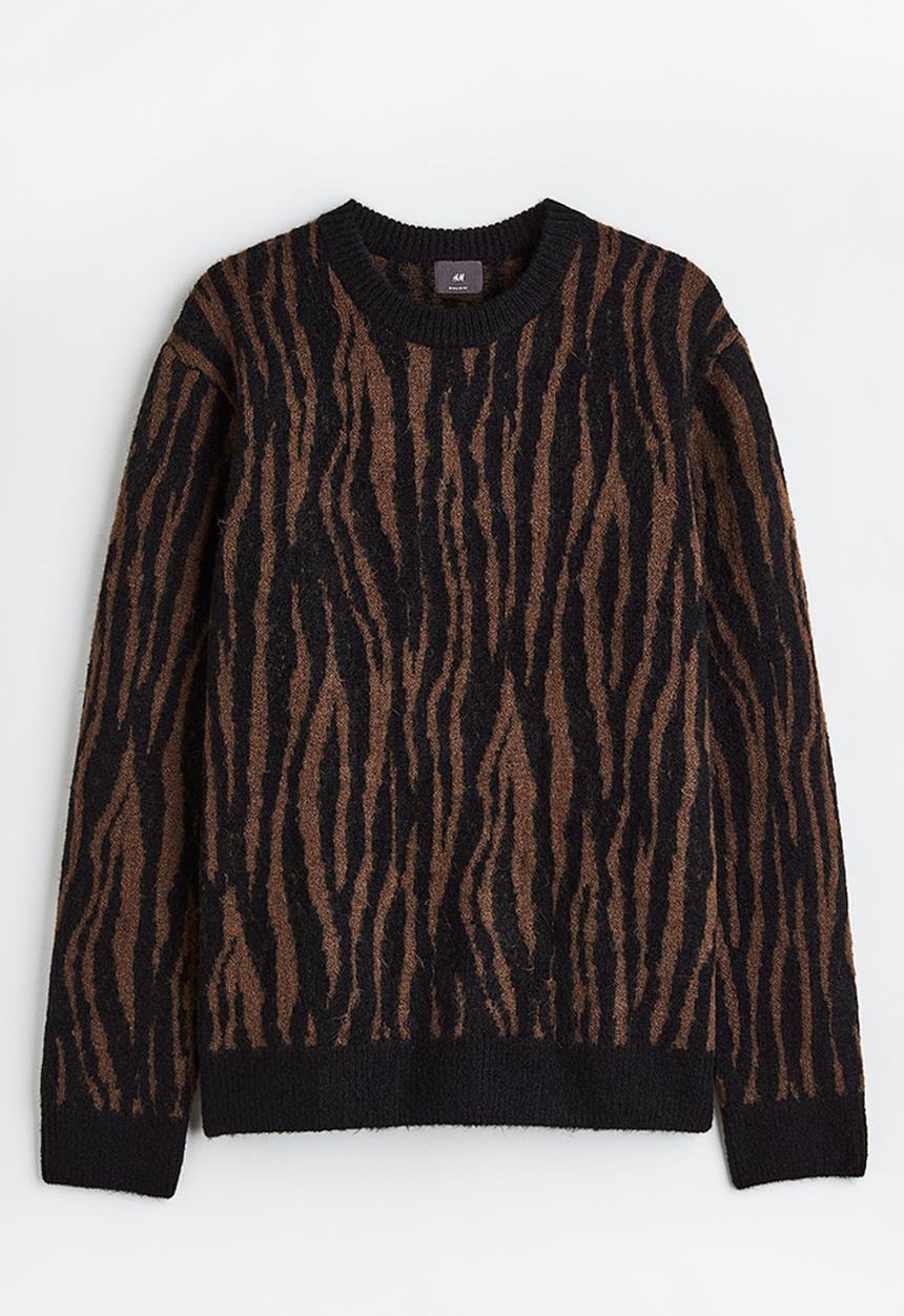 H&M - Regular fit jacquard-knit jumper - brown/zebra print