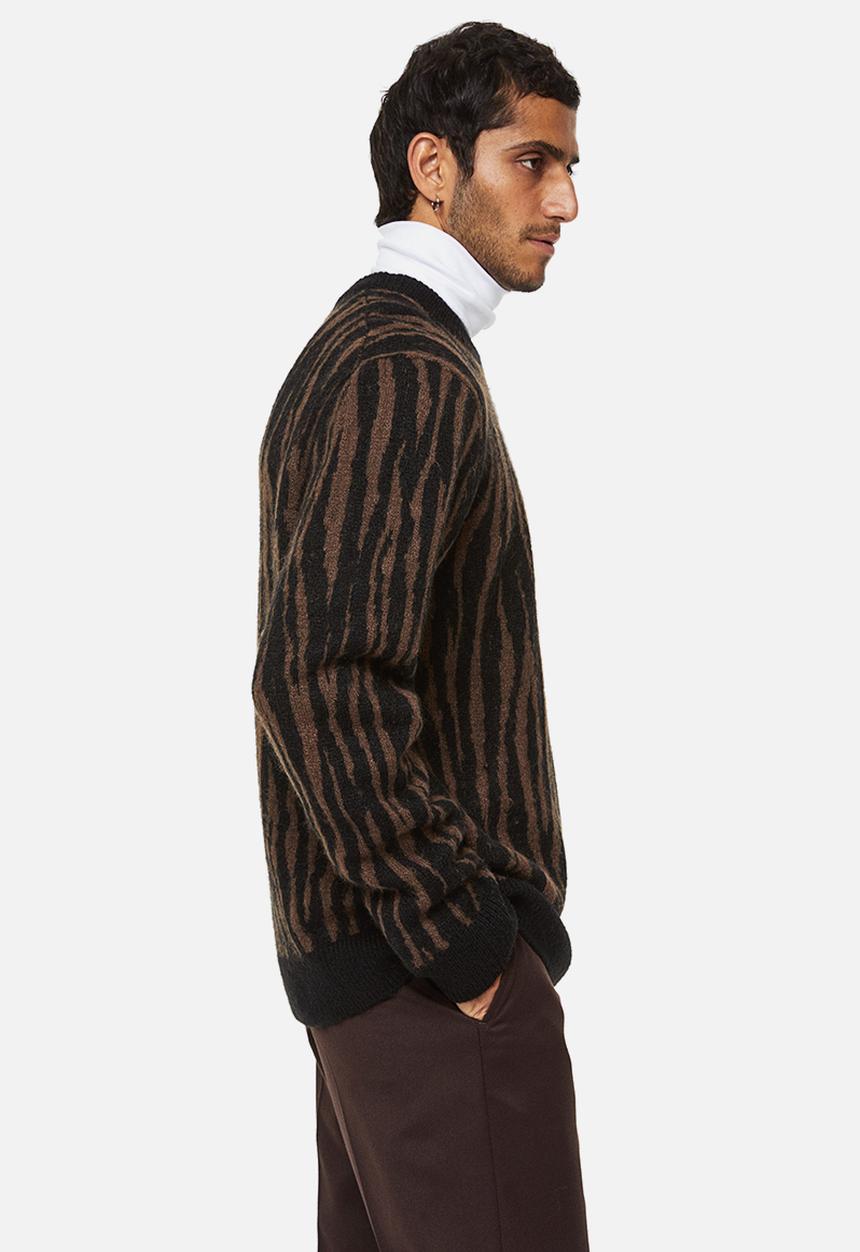 H&M - Regular fit jacquard-knit jumper - brown/zebra print