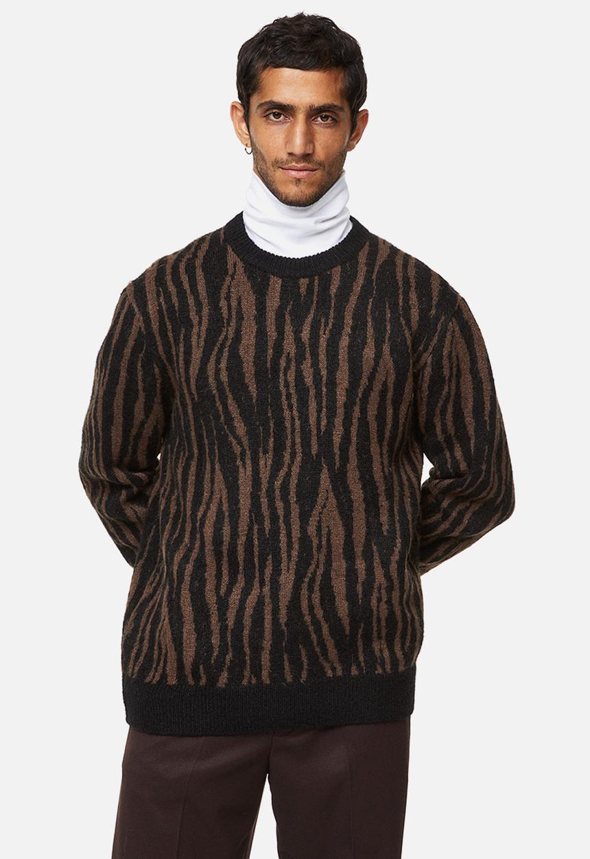 H&M - Regular fit jacquard-knit jumper - brown/zebra print
