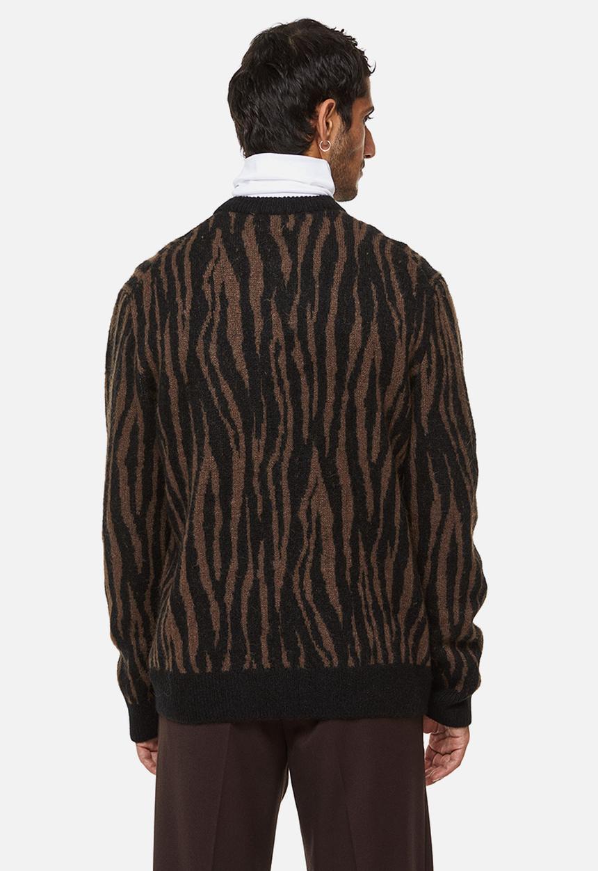 H&M - Regular fit jacquard-knit jumper - brown/zebra print