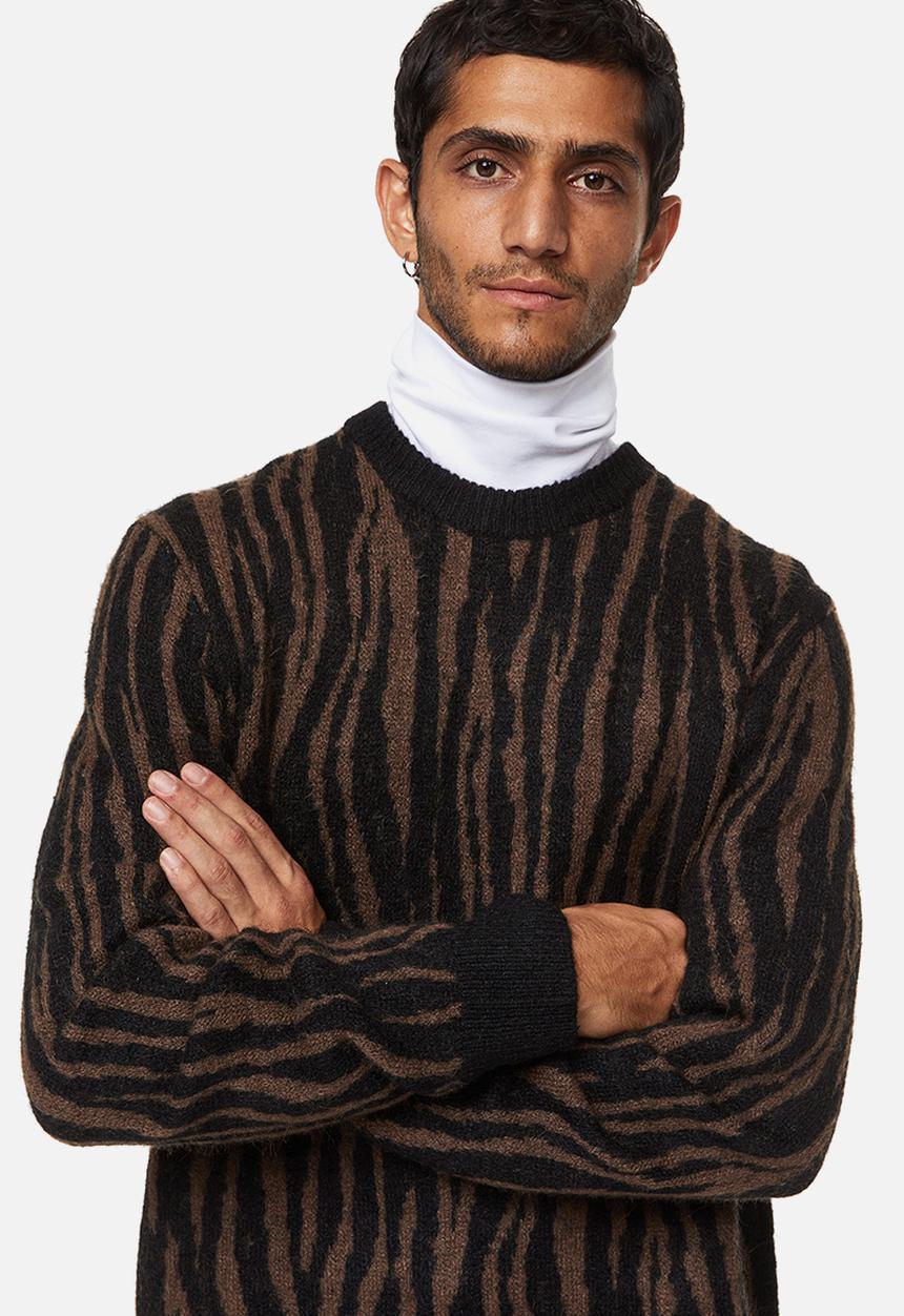 H&M - Regular fit jacquard-knit jumper - brown/zebra print