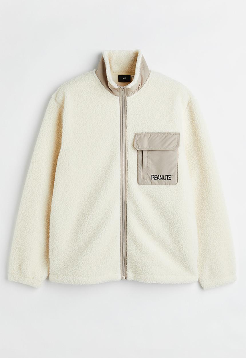 H&M - Relaxed fit fleece jacket - cream/snoopy
