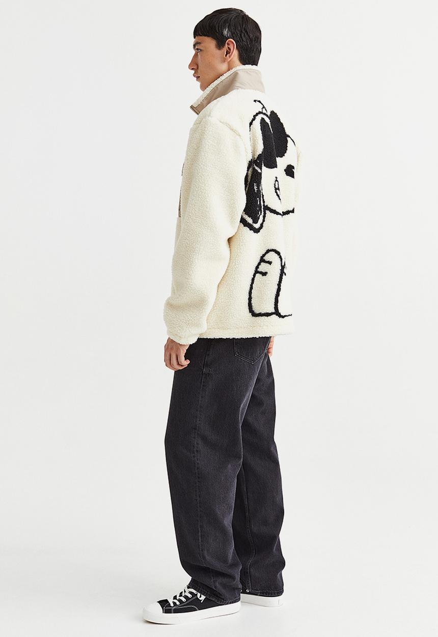 H&M - Relaxed fit fleece jacket - cream/snoopy