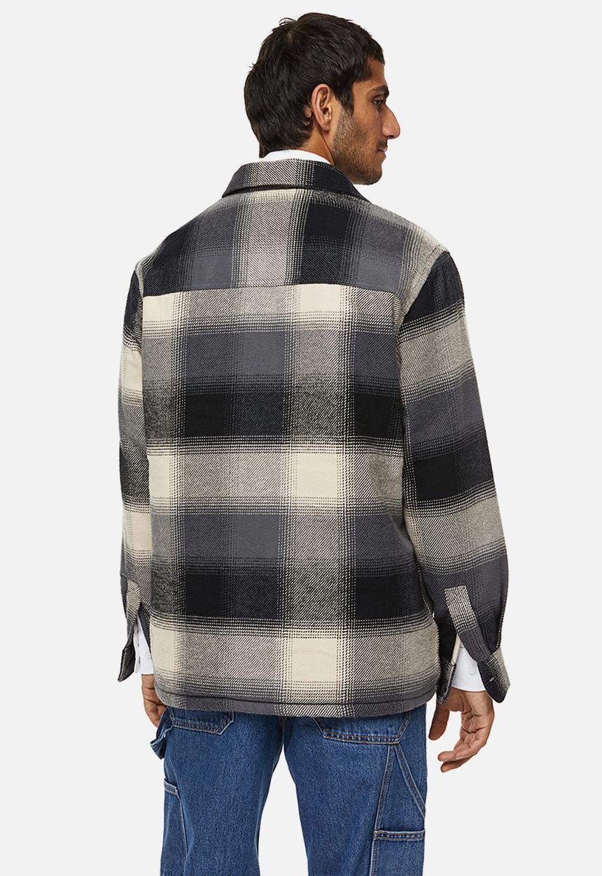 H&M - Regular fit teddy-lined overshirt - black/grey checked