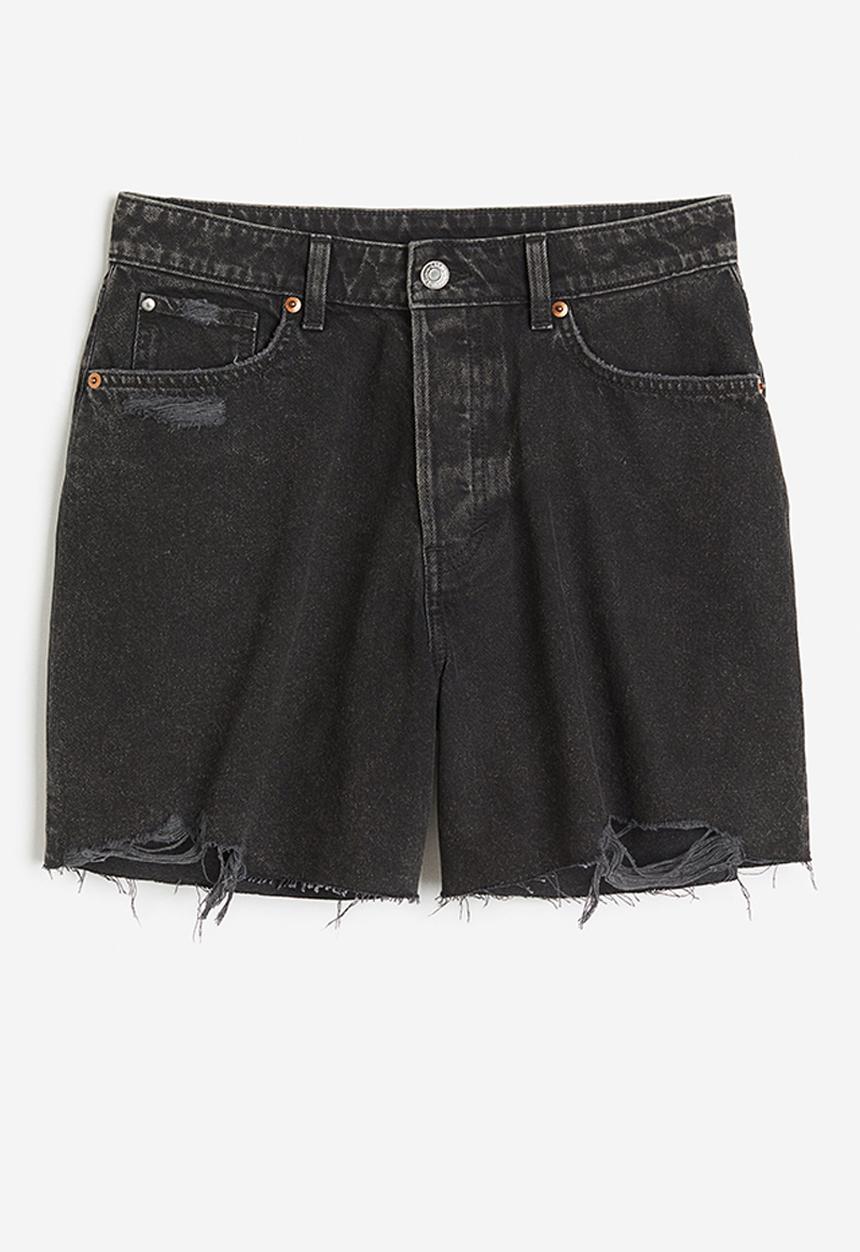 H&M - Curvy fit bermuda straight high denim shorts - black