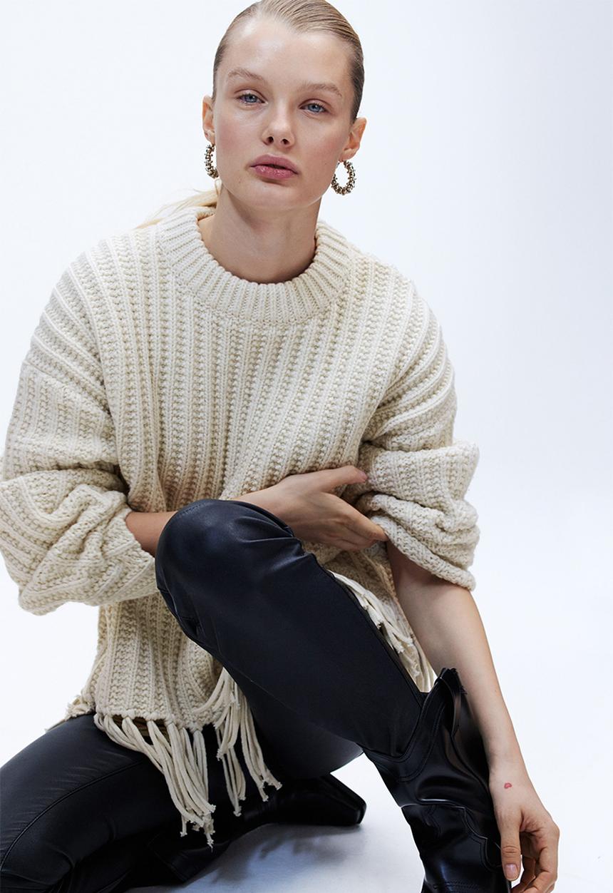 H&M - Fringe-trimmed jumper - white