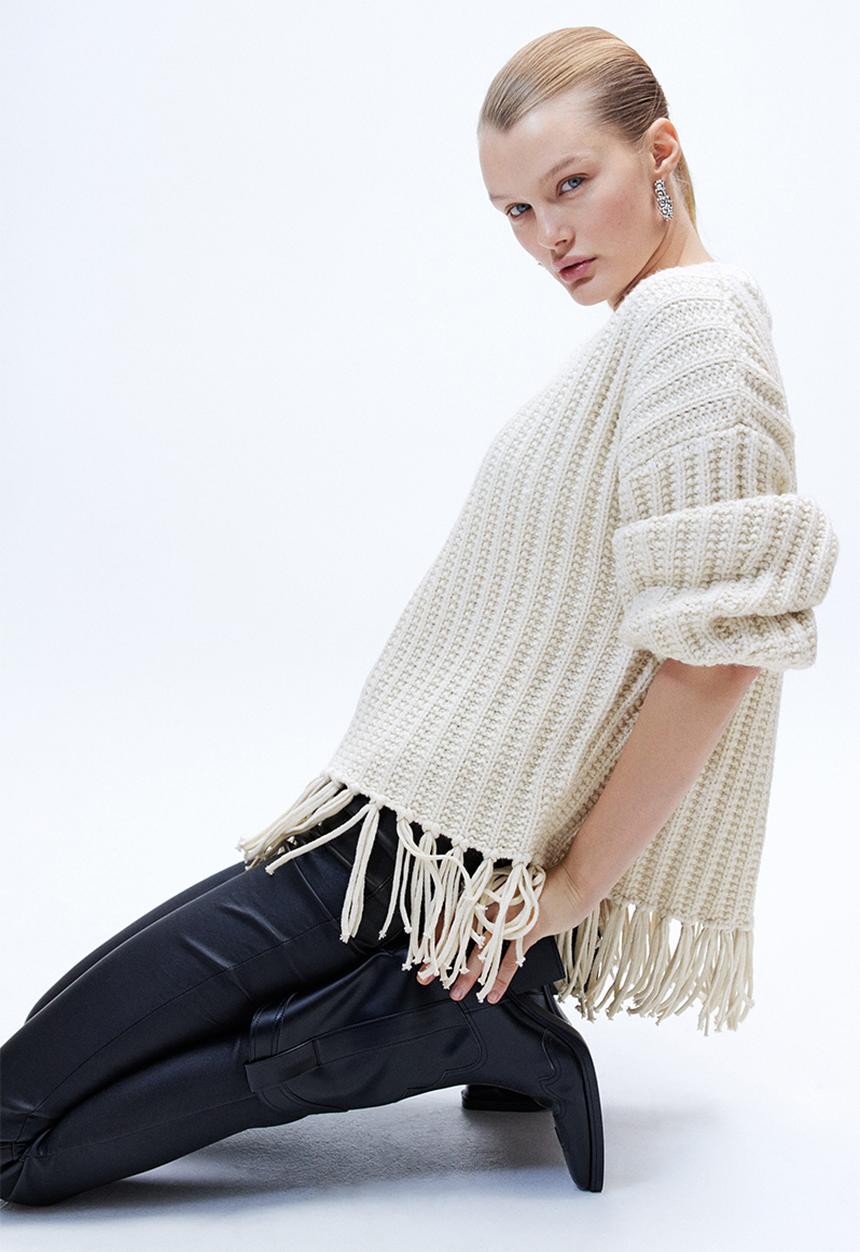 H&M - Fringe-trimmed jumper - white